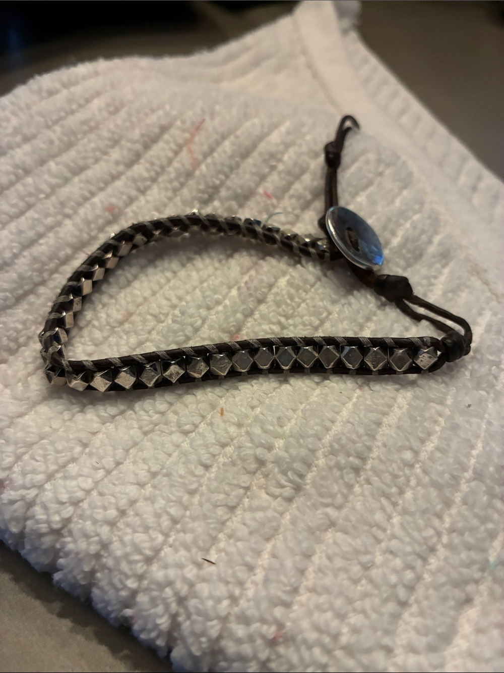 Chan Lau Women’s Braided Leather Bracelet with Silver Tone Beads